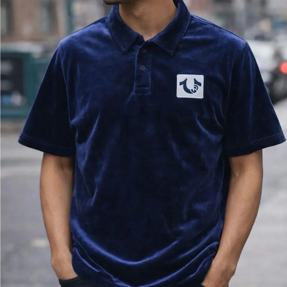 True Religion Deep Blue Velour Polo Shirt